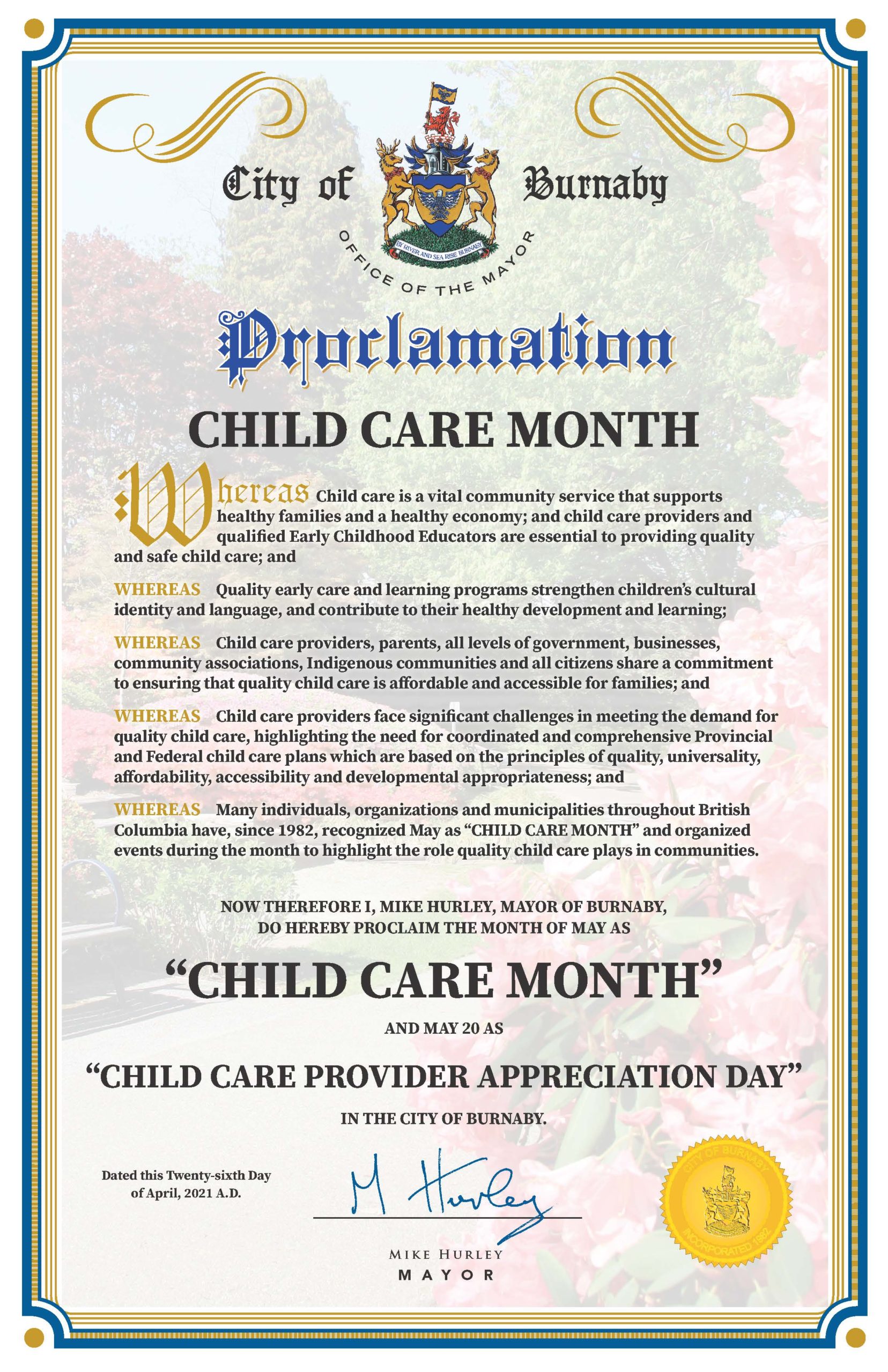 May is Child Care Appreciation Month! Kids In Burnaby